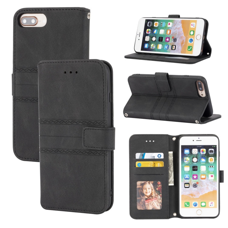 Embossed Striped Magnetic Buckle PU + TPU Horizontal Flip Leather Case with Holder & Card Slot & Wallet & Photo Frame & Sling, For iPhone 11 Pro Max, For iPhone XS / X, For iPhone XS Max, For iPhone XR, For iPhone 8 / 7 / 6                             ...