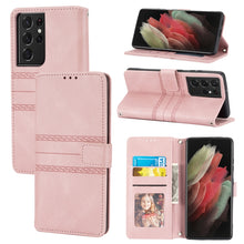Load image into Gallery viewer, Embossed Striped Magnetic Buckle PU + TPU Horizontal Flip Leather Case with Holder &amp; Card Slot &amp; Wallet &amp; Photo Frame &amp; Sling, For Samsung Galaxy S20 FE 5G, For Samsung Galaxy S21 5G, For Samsung Galaxy S21+ 5G, For Samsung Galaxy S21 Ultra 5G         ...