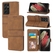 Load image into Gallery viewer, Embossed Striped Magnetic Buckle PU + TPU Horizontal Flip Leather Case with Holder &amp; Card Slot &amp; Wallet &amp; Photo Frame &amp; Sling, For Samsung Galaxy S20 FE 5G, For Samsung Galaxy S21 5G, For Samsung Galaxy S21+ 5G, For Samsung Galaxy S21 Ultra 5G         ...