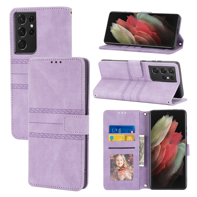 Embossed Striped Magnetic Buckle PU + TPU Horizontal Flip Leather Case with Holder & Card Slot & Wallet & Photo Frame & Sling, For Samsung Galaxy S20 FE 5G, For Samsung Galaxy S21 5G, For Samsung Galaxy S21+ 5G, For Samsung Galaxy S21 Ultra 5G         ...