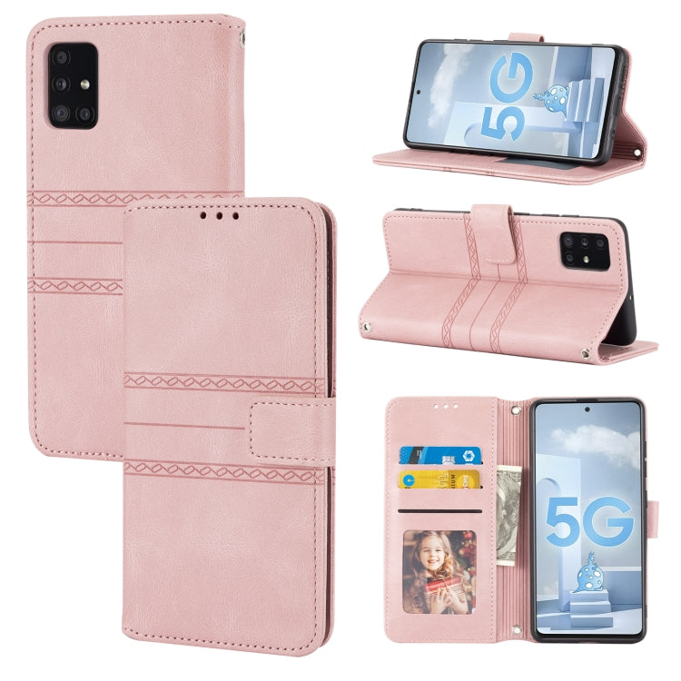 Embossed Striped Magnetic Buckle PU + TPU Horizontal Flip Leather Case with Holder & Card Slot & Wallet & Photo Frame & Sling, For Samsung Galaxy A71, For Samsung Galaxy A12 5G, For Samsung Galaxy A22 4G, For Samsung Galaxy A22 5G                      ...