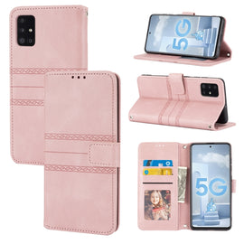 Embossed Striped Magnetic Buckle PU + TPU Horizontal Flip Leather Case with Holder & Card Slot & Wallet & Photo Frame & Sling, For Samsung Galaxy A71, For Samsung Galaxy A12 5G, For Samsung Galaxy A22 4G, For Samsung Galaxy A22 5G                      ...