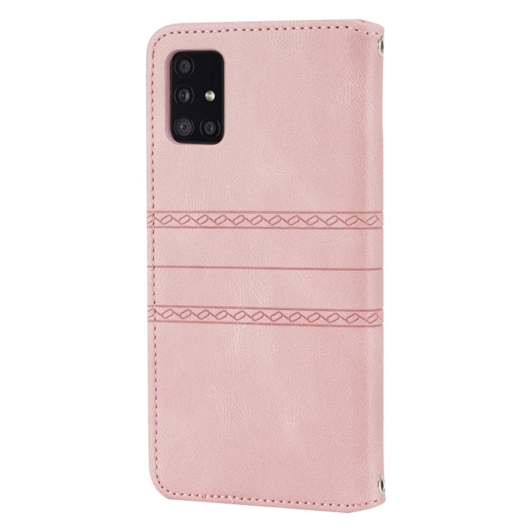 Embossed Striped Magnetic Buckle PU + TPU Horizontal Flip Leather Case with Holder & Card Slot & Wallet & Photo Frame & Sling, For Samsung Galaxy A71, For Samsung Galaxy A12 5G, For Samsung Galaxy A22 4G, For Samsung Galaxy A22 5G                      ...