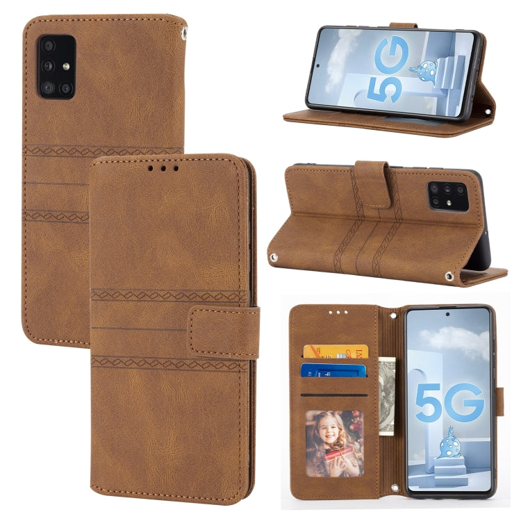 Embossed Striped Magnetic Buckle PU + TPU Horizontal Flip Leather Case with Holder & Card Slot & Wallet & Photo Frame & Sling, For Samsung Galaxy A71, For Samsung Galaxy A12 5G, For Samsung Galaxy A22 4G, For Samsung Galaxy A22 5G                      ...