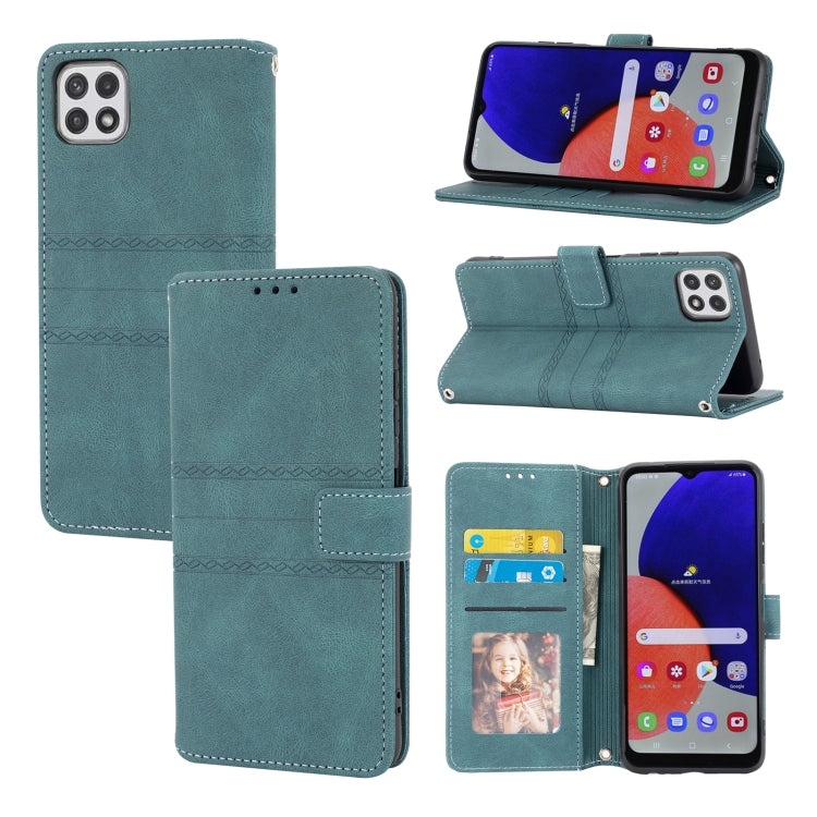 Embossed Striped Magnetic Buckle PU + TPU Horizontal Flip Leather Case with Holder & Card Slot & Wallet & Photo Frame & Sling, For Samsung Galaxy A71, For Samsung Galaxy A12 5G, For Samsung Galaxy A22 4G, For Samsung Galaxy A22 5G                      ...