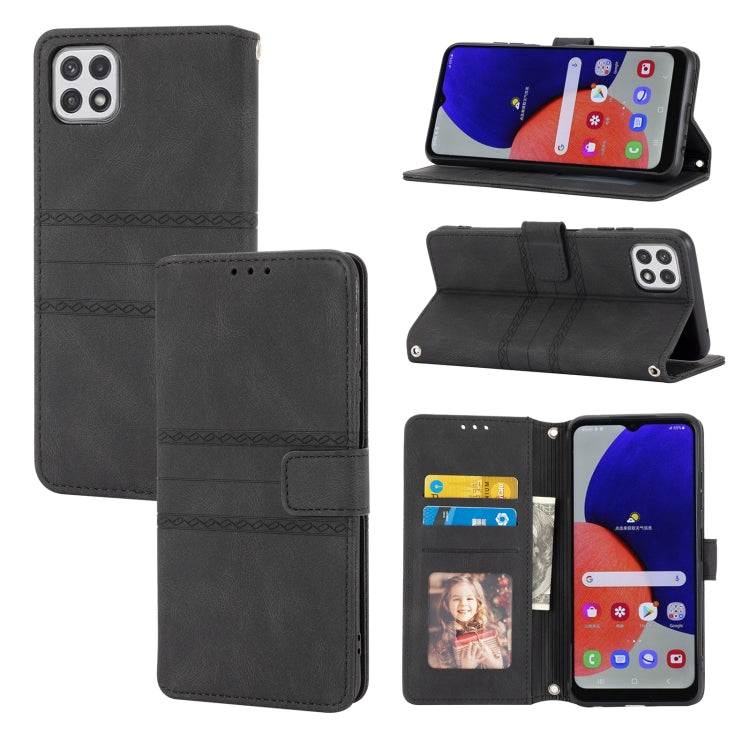 Embossed Striped Magnetic Buckle PU + TPU Horizontal Flip Leather Case with Holder & Card Slot & Wallet & Photo Frame & Sling, For Samsung Galaxy A71, For Samsung Galaxy A12 5G, For Samsung Galaxy A22 4G, For Samsung Galaxy A22 5G                      ...