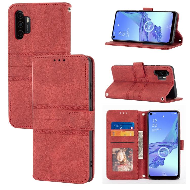 Embossed Striped Magnetic Buckle PU + TPU Horizontal Flip Leather Case with Holder & Card Slot & Wallet & Photo Frame & Sling, For Samsung Galaxy A71, For Samsung Galaxy A12 5G, For Samsung Galaxy A22 4G, For Samsung Galaxy A22 5G                      ...