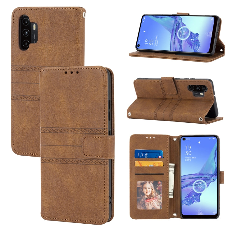 Embossed Striped Magnetic Buckle PU + TPU Horizontal Flip Leather Case with Holder & Card Slot & Wallet & Photo Frame & Sling, For Samsung Galaxy A71, For Samsung Galaxy A12 5G, For Samsung Galaxy A22 4G, For Samsung Galaxy A22 5G                      ...