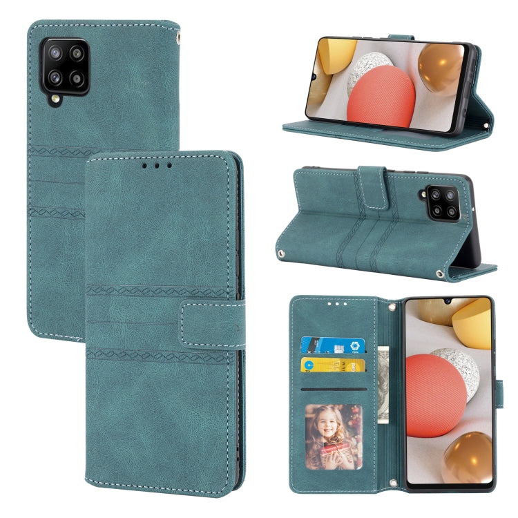 Embossed Striped Magnetic Buckle PU + TPU Horizontal Flip Leather Case with Holder & Card Slot & Wallet & Photo Frame & Sling, For Samsung Galaxy A71, For Samsung Galaxy A12 5G, For Samsung Galaxy A22 4G, For Samsung Galaxy A22 5G                      ...