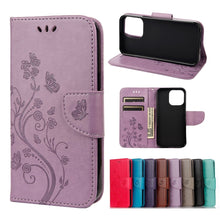 Load image into Gallery viewer, Butterfly Flower Pattern Horizontal Flip Leather Case with Holder &amp; Card Slots &amp; Wallet, For Samsung Galaxy A03s 164mm, For iPhone 13 mini, For iPhone 13, For iPhone 13 Pro, For iPhone 13 Pro Max