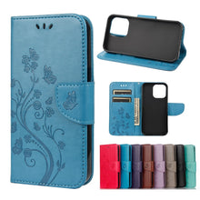 Load image into Gallery viewer, Butterfly Flower Pattern Horizontal Flip Leather Case with Holder &amp; Card Slots &amp; Wallet, For Samsung Galaxy A03s 164mm, For iPhone 13 mini, For iPhone 13, For iPhone 13 Pro, For iPhone 13 Pro Max