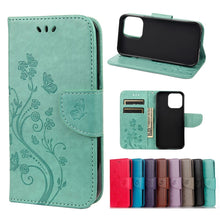 Load image into Gallery viewer, Butterfly Flower Pattern Horizontal Flip Leather Case with Holder &amp; Card Slots &amp; Wallet, For Samsung Galaxy A03s 164mm, For iPhone 13 mini, For iPhone 13, For iPhone 13 Pro, For iPhone 13 Pro Max
