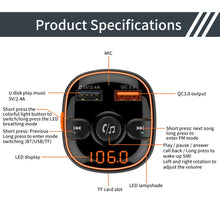 Load image into Gallery viewer, BC52 QC3.0 Fast Charging Car Colorful Atmosphere Light Bluetooth MP3 Player FM Transmitter, BC52