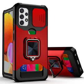 Sliding Camera Cover Design PC + TPU Shockproof Case with Ring Holder & Card Slot, For Samsung Galaxy A32 4G