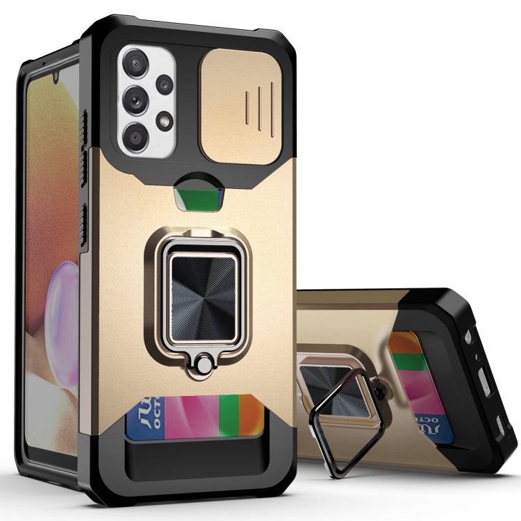 Sliding Camera Cover Design PC + TPU Shockproof Case with Ring Holder & Card Slot, For Samsung Galaxy A32 4G