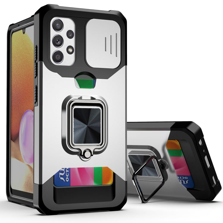Sliding Camera Cover Design PC + TPU Shockproof Case with Ring Holder & Card Slot, For Samsung Galaxy A32 4G