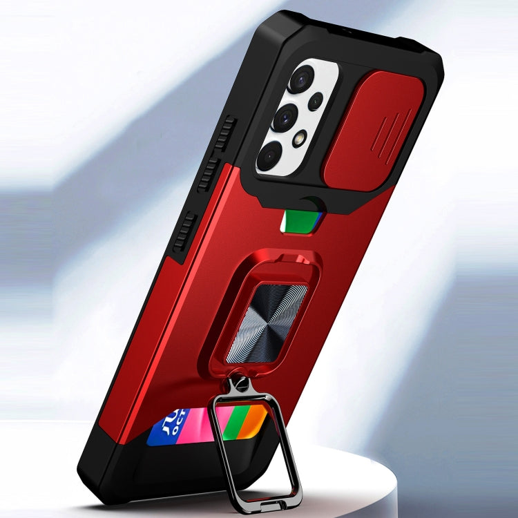 Sliding Camera Cover Design PC + TPU Shockproof Case with Ring Holder & Card Slot, For Samsung Galaxy A32 4G