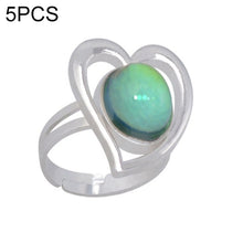Load image into Gallery viewer, 5 PCS Temperature Sensitive Discoloration Adjustable Open Ring, Heart Gem, Straw Hat Sun Shield, Big Starfish, Big Heart Gem, Dolphin Holding Ball, Guitar, Plum Blossom Gem, Clover, Four-leaf Clover, Four-leaf Flower Gems, Sun Gem, Little Dinosaur, Faw...