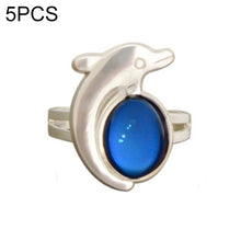Load image into Gallery viewer, 5 PCS Temperature Sensitive Discoloration Adjustable Open Ring, Heart Gem, Straw Hat Sun Shield, Big Starfish, Big Heart Gem, Dolphin Holding Ball, Guitar, Plum Blossom Gem, Clover, Four-leaf Clover, Four-leaf Flower Gems, Sun Gem, Little Dinosaur, Faw...
