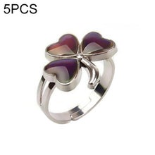 Load image into Gallery viewer, 5 PCS Temperature Sensitive Discoloration Adjustable Open Ring, Heart Gem, Straw Hat Sun Shield, Big Starfish, Big Heart Gem, Dolphin Holding Ball, Guitar, Plum Blossom Gem, Clover, Four-leaf Clover, Four-leaf Flower Gems, Sun Gem, Little Dinosaur, Faw...