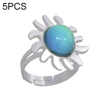 Load image into Gallery viewer, 5 PCS Temperature Sensitive Discoloration Adjustable Open Ring, Heart Gem, Straw Hat Sun Shield, Big Starfish, Big Heart Gem, Dolphin Holding Ball, Guitar, Plum Blossom Gem, Clover, Four-leaf Clover, Four-leaf Flower Gems, Sun Gem, Little Dinosaur, Faw...