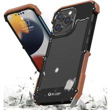 Load image into Gallery viewer, R-JUST Ironwood Man Shockproof Metal + Wood Bumper Protective Case, For iPhone 13, For iPhone 13 Pro, For iPhone 13 Pro Max