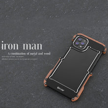 Load image into Gallery viewer, R-JUST Ironwood Man Shockproof Metal + Wood Bumper Protective Case, For iPhone 13, For iPhone 13 Pro, For iPhone 13 Pro Max