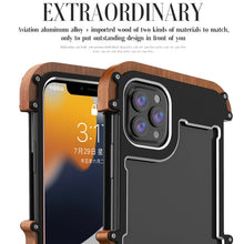 Load image into Gallery viewer, R-JUST Ironwood Man Shockproof Metal + Wood Bumper Protective Case, For iPhone 13, For iPhone 13 Pro, For iPhone 13 Pro Max