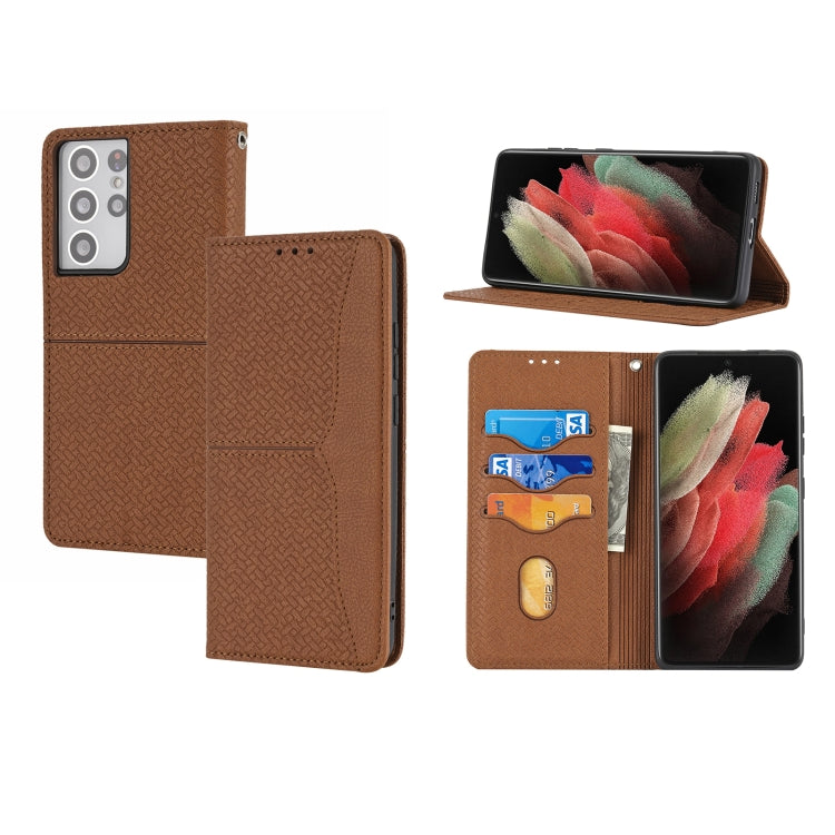 Woven Texture Stitching Magnetic Horizontal Flip PU Leather Case with Holder & Card Slots & Wallet & Lanyard, For Samsung Galaxy S21+ 5G, For Samsung Galaxy S21 Ultra 5G