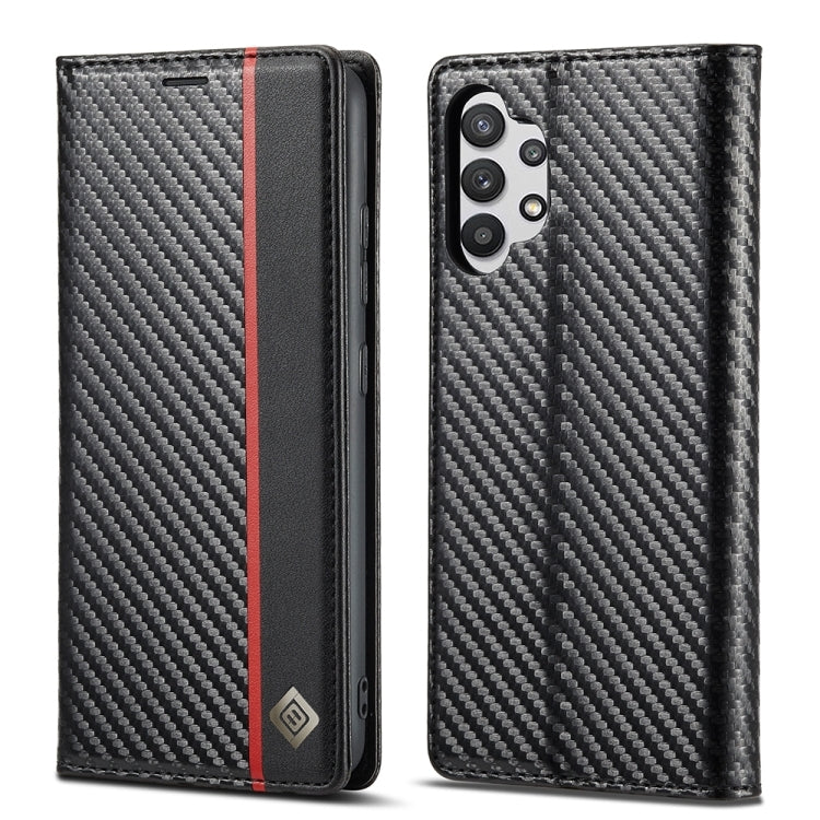 LC.IMEEKE Carbon Fiber PU + TPU Horizontal Flip Leather Case with Holder & Card Slot & Wallet For Samsung Galaxy A32 5G(Vertical Black)
