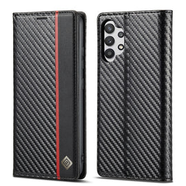 LC.IMEEKE Carbon Fiber PU + TPU Horizontal Flip Leather Case with Holder & Card Slot & Wallet For Samsung Galaxy A32 5G(Vertical Black)