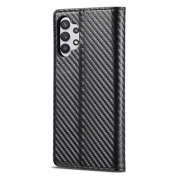 LC.IMEEKE Carbon Fiber PU + TPU Horizontal Flip Leather Case with Holder & Card Slot & Wallet For Samsung Galaxy A32 5G(Vertical Black)