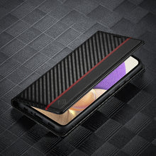 Load image into Gallery viewer, LC.IMEEKE Carbon Fiber PU + TPU Horizontal Flip Leather Case with Holder &amp; Card Slot &amp; Wallet For Samsung Galaxy A32 5G(Vertical Black)