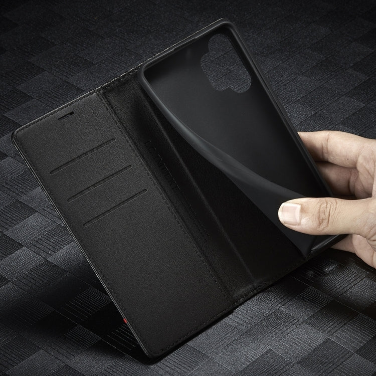 LC.IMEEKE Carbon Fiber PU + TPU Horizontal Flip Leather Case with Holder & Card Slot & Wallet For Samsung Galaxy A32 5G(Vertical Black)