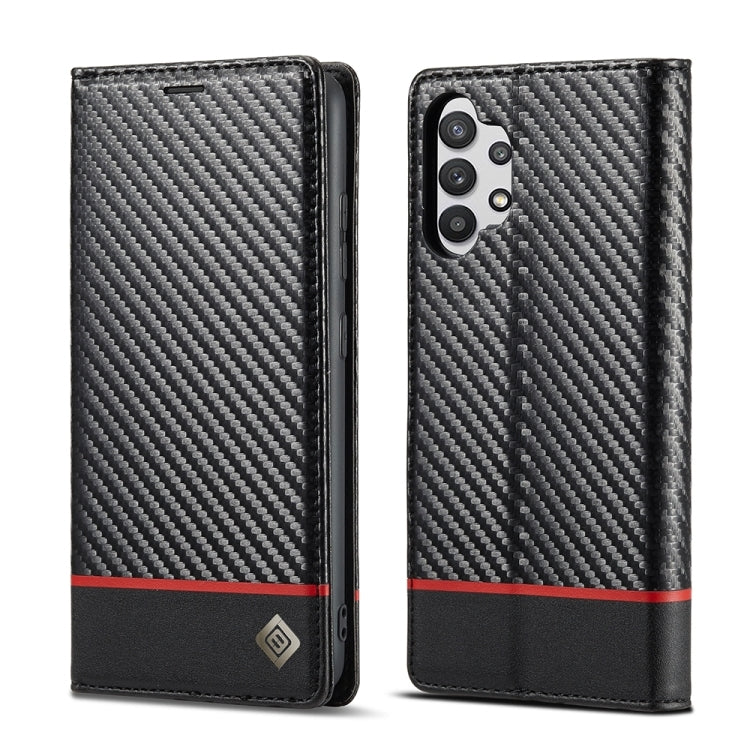 LC.IMEEKE Carbon Fiber PU + TPU Horizontal Flip Leather Case with Holder & Card Slot & Wallet For Samsung Galaxy A32 5G(Vertical Black)
