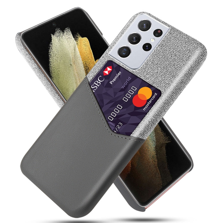 Cloth Texture PC + PU Leather Back Cover Shockproof Case with Card Slot, For Samsung Galaxy S21 Ultra 5G