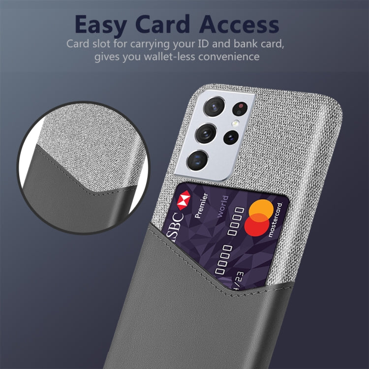 Cloth Texture PC + PU Leather Back Cover Shockproof Case with Card Slot, For Samsung Galaxy S21 Ultra 5G