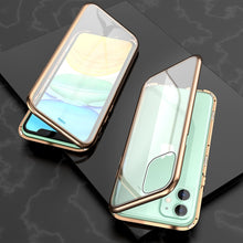 Load image into Gallery viewer, Ultra Slim Double Sides Magnetic Adsorption Angular Frame Tempered Glass Magnet Flip Case, For iPhone 11, For iPhone 11 Pro, For iPhone 11 Pro Max