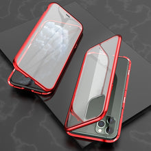 Load image into Gallery viewer, Ultra Slim Double Sides Magnetic Adsorption Angular Frame Tempered Glass Magnet Flip Case, For iPhone 11, For iPhone 11 Pro, For iPhone 11 Pro Max