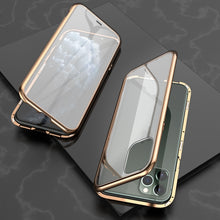 Load image into Gallery viewer, Ultra Slim Double Sides Magnetic Adsorption Angular Frame Tempered Glass Magnet Flip Case, For iPhone 11, For iPhone 11 Pro, For iPhone 11 Pro Max