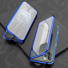 Load image into Gallery viewer, Ultra Slim Double Sides Magnetic Adsorption Angular Frame Tempered Glass Magnet Flip Case, For iPhone 11, For iPhone 11 Pro, For iPhone 11 Pro Max