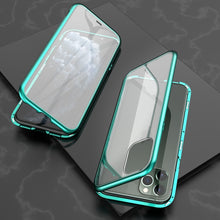 Load image into Gallery viewer, Ultra Slim Double Sides Magnetic Adsorption Angular Frame Tempered Glass Magnet Flip Case, For iPhone 11, For iPhone 11 Pro, For iPhone 11 Pro Max