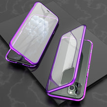 Load image into Gallery viewer, Ultra Slim Double Sides Magnetic Adsorption Angular Frame Tempered Glass Magnet Flip Case, For iPhone 11, For iPhone 11 Pro, For iPhone 11 Pro Max
