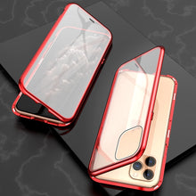 Load image into Gallery viewer, Ultra Slim Double Sides Magnetic Adsorption Angular Frame Tempered Glass Magnet Flip Case, For iPhone 11, For iPhone 11 Pro, For iPhone 11 Pro Max