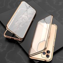 Load image into Gallery viewer, Ultra Slim Double Sides Magnetic Adsorption Angular Frame Tempered Glass Magnet Flip Case, For iPhone 11, For iPhone 11 Pro, For iPhone 11 Pro Max