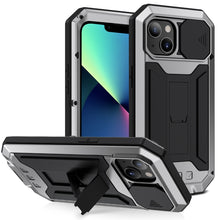 Load image into Gallery viewer, R-JUST Sliding Camera Shockproof Waterproof Dust-proof Metal + Silicone Protective Case with Holder, For iPhone 13 mini, For iPhone 13, For iPhone 13 Pro, For iPhone 13 Pro Max