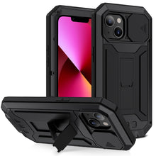 Load image into Gallery viewer, R-JUST Sliding Camera Shockproof Waterproof Dust-proof Metal + Silicone Protective Case with Holder, For iPhone 13 mini, For iPhone 13, For iPhone 13 Pro, For iPhone 13 Pro Max