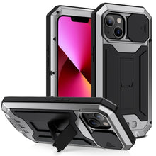 Load image into Gallery viewer, R-JUST Sliding Camera Shockproof Waterproof Dust-proof Metal + Silicone Protective Case with Holder, For iPhone 13 mini, For iPhone 13, For iPhone 13 Pro, For iPhone 13 Pro Max
