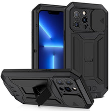 Load image into Gallery viewer, R-JUST Sliding Camera Shockproof Waterproof Dust-proof Metal + Silicone Protective Case with Holder, For iPhone 13 mini, For iPhone 13, For iPhone 13 Pro, For iPhone 13 Pro Max