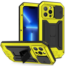 Load image into Gallery viewer, R-JUST Sliding Camera Shockproof Waterproof Dust-proof Metal + Silicone Protective Case with Holder, For iPhone 13 mini, For iPhone 13, For iPhone 13 Pro, For iPhone 13 Pro Max